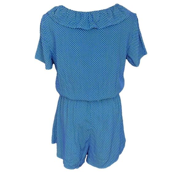 Wild Honey Blue Micro Polka Dot Wrap Front Ruffle Romper M - Picture 3 of 6